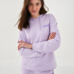 ست هودی و شلوار گرمکن طرح دار بنفش